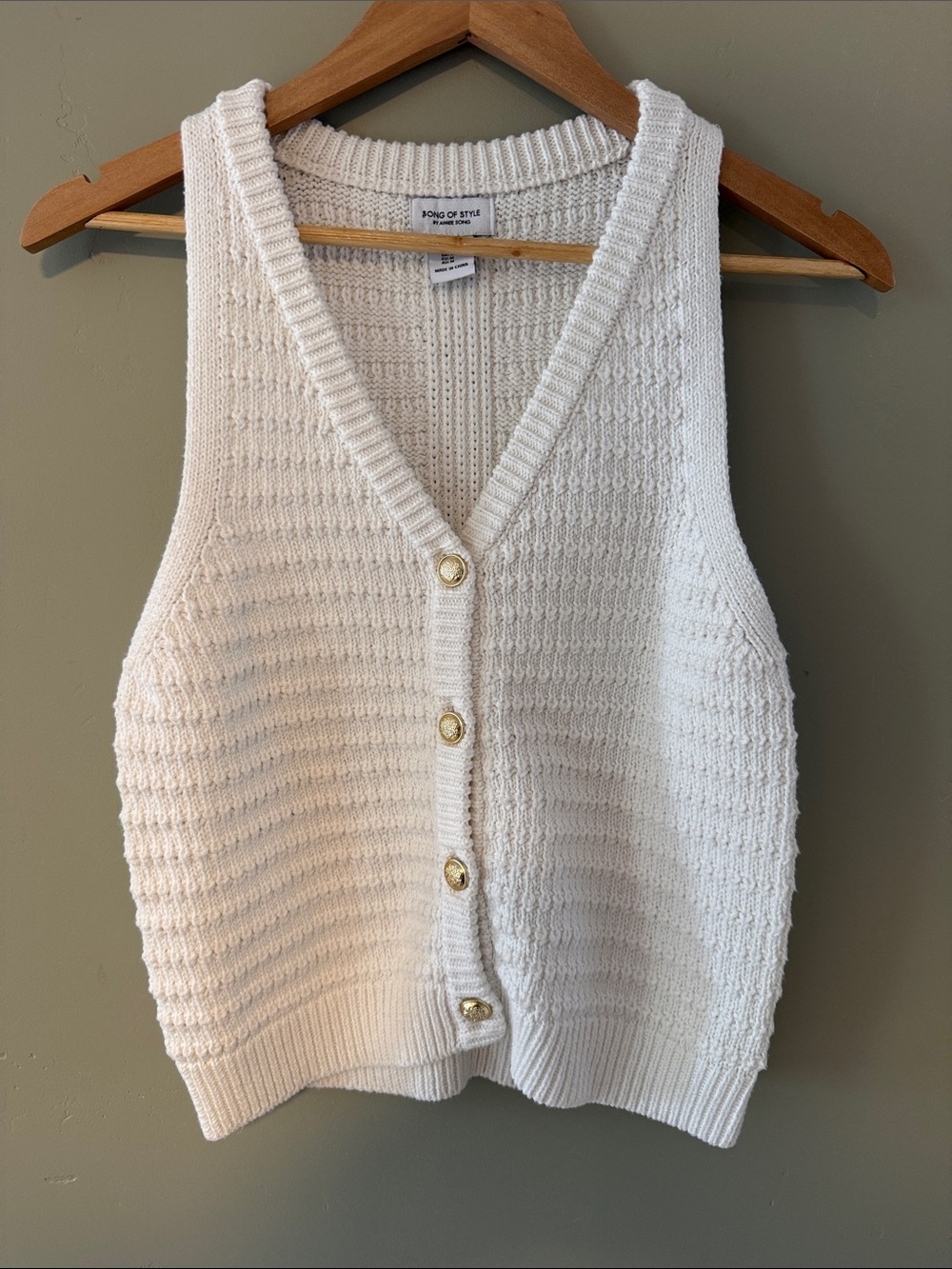 Women's Cream Knit Button-Front Sweater Vest